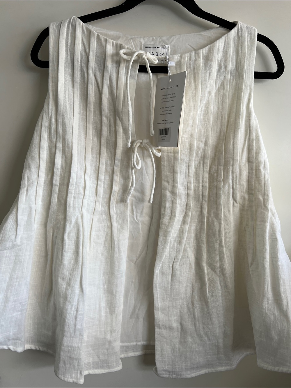 Lightweight Cream Tie-Front Women's Top - Picture 6 of 7